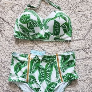 Palm print high-waisted bikini